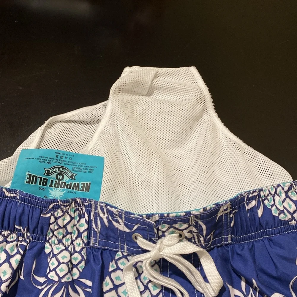 Newport Blue Beachside Pineapple Design Swim Trunks Medi…